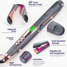 ANGENIL 65° Twisted Panel Curling Iron, 2-In-1 Straightener And Curling Iron, Fast Heating, 11 Temperature Settings, Professional Curling Iron, Women's Styler, Easily Straightens Hair And Creates Waves, Features One-Hour Power-Off Protection, Dual Voltage, Suitable For Graduation Ceremonies, Birthdays, Holidays