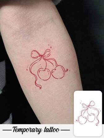 1 pieza de tatuaje temporal de San Valentín, estilo Y2K con patrón de cerezas rosas, resistente al agua, al sudor y lavable, no reflectante, tatuaje de simulación para el brazo y el hombro, adecuado para personas de moda, con una duración de 3 a 5 días
