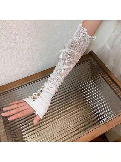 1pair Y2k Ballet Style Sexy Lace Diy Tie-Up Sun Protection Sleeves Jk Arm Warmers Elegant Halloween Valentine's Day Valentines CFDZ