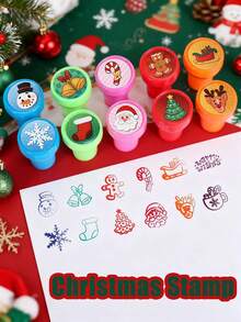 10/24pcs-Christmas Stamps Bright Colored Plastic Xmas Stamp Assorted Self Ink Christmas Stampers WithDifferent Patterns Snowflake Stamp For Kids Christmas Prizes Stocking Filler Party Favor