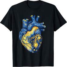 Van Gogh Shirt Ry Night Heart Painting Anatomical Heart T-Shirt - 黑色2 - 查看 1