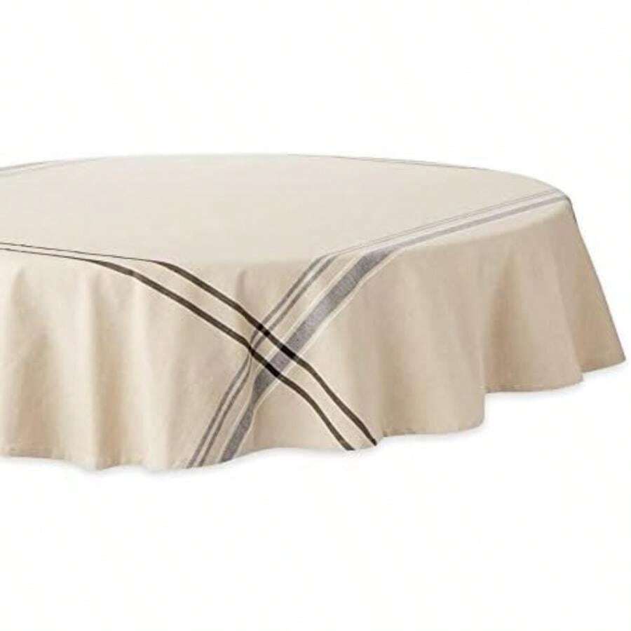 DII 100% algodón, Lavable a máquina, Mantel Individual a Rayas francesas para cenas, Verano y picnics Aire Libre, Azul (Chambray Blue), Tablecloth - 60 x 120, 1(70 cm (Redondo) Gris pardo con Negro) - Multicolor - Ver 1