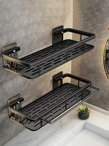 2 件套浴室置物架，壁挂式储物架，无需钻孔，适用于浴室、淋浴房和浴室墙壁，节省空间，可存放洗发水和护发素，耐腐蚀抛光金属淋浴置物架，是浴室、梳妆台、淋浴房和厨房存放沐浴露、洗发水和化妆品的理想之选。 - 彩色 - 查看 2