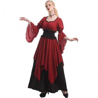Women Medieval Dress Victorian Fancy Costume Halloween Renaissance Pirate Hippie Maxi Robe Ladies Corset Waist Dress