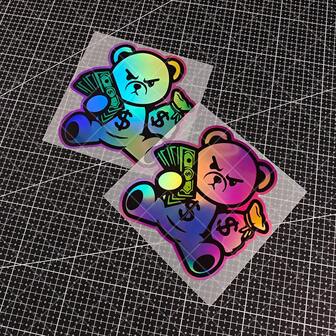 1张激光特效小熊摩托车贴纸，汽车贴纸，用于遮盖车身划痕，个性化装饰汽车三角窗/保险杠/油箱，汽车乙烯基贴纸，激光特效贴纸，摩托车爱好者贴花