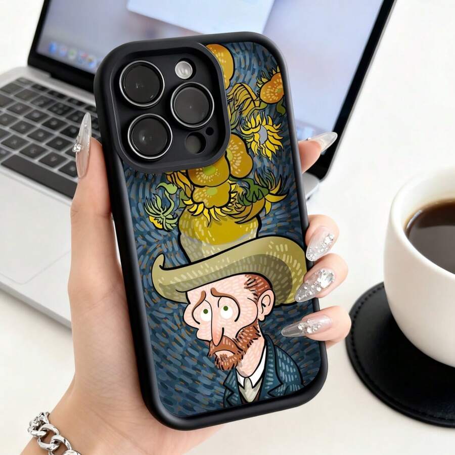 Funda de teléfono con impresión de arte de Van Gogh con girasoles y diseño de retrato para iPhone 14 13 12 11 Pro Max Se  Galaxy S23 S22 S21 S20 Plus Ultra, funda de teléfono para pareja, regalo para novio y novia, regalo de San Valentín y cumpleaños - Café integral - Ver 1