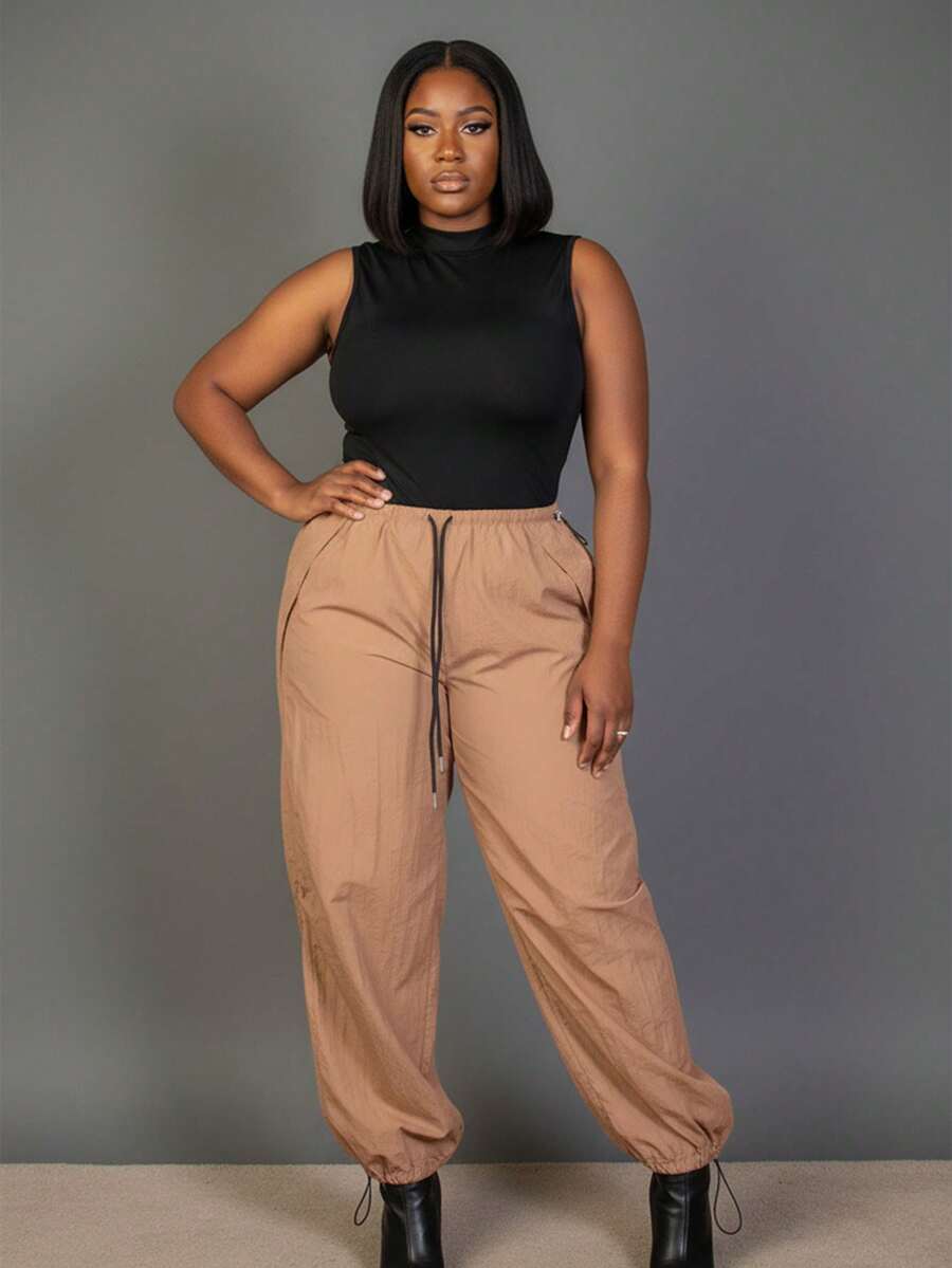 Plus Size Women's Drawstring Waist Parachute Pants Y2K Casual Boho