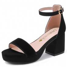 High Heels For Kids Sandals Big Girls Dress Shoes Flower Girl Shoes For Wedding Party Pageant Round Open Toe Ankle Strap Dress Sandals Platform Heels Chunky Pumps For Little Big Kids - 牛巴革黑色 - 查看 2