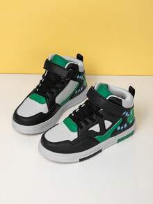 1 Pair Fashion Children Comfortable Sports Shoes, Girls New Hook And Loop Closure Running Shoes, Boys All Season Contrast Color Mid-Top Skate Shoes