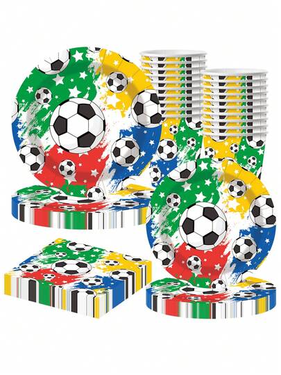 10pcs Football Party Supplies Football Party 7/9 Inch Plates Mugs And Napkins Party Gift Set With Dinner Dessert Tray Football Birthday Theme Paper Tray Men's Match Day Decorations, World Cup Match Day Parties, Outdoor Camping, Picnic