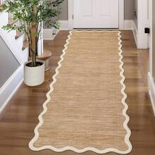 1 pieza Alfombra de área sólida con borde ondulado moderna y lavable para decoración de habitación, sala de estar, dormitorio interior, alfombras plegables para el piso, de pelo corto y suave, sin desprendimiento, para oficinas, pasillo y dormitorio, antideslizante - Camel - Ver 4