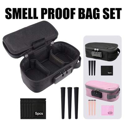 9pcs/Set Odor-Proof Storage Bag Set With Lock, Includes 5 Mini Bags, 3 Black Storage Tubes, Odor-Proof Pouch, For Storage And Travel, Suitable For Home And Outdoor, Birthday, Holiday, Valentine's Day Gift