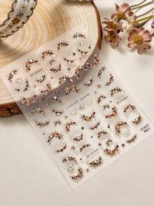 Adesivos de unhas com strass em estilo vintage com flores e renda de pinha, 1 unidade, estampagem a quente prateada, 5D, autoadesivos, para unhas DIY - Suprimentos e enfeites para unhas para meninas e mulheres - Unhas de outono, inverno e Natal para decoração de unhas em casa e no salão.