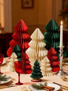 1pc (Red/Green/White) 3.94in/5.91in/7.87in Christmas Party Decorations, 3D Mini Glitter Edge Paper Honeycomb Ornaments, Green, Red Hanging Ornament For Christmas Tree Decor, New Years Party, Christmas Ornaments, Home Decor, Suitable For Wedding Decoration - Multicolor - View 8
