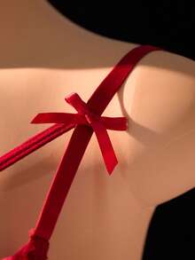 Valentine's Day Pajama Sets For Women,Plain Contrast Lace  Backless  Bow Slit Mesh Strapless Sexy Dress, Burgundy Deep V Backless Silky Doll Dress With  Sheer  Thongs, Deep Night Couple Romantic LingerieSet.Comfortable Sleepwear,Suitable For Dates, Parties, Intimate Occasions - Màu Đỏ Sâu - Xem 5