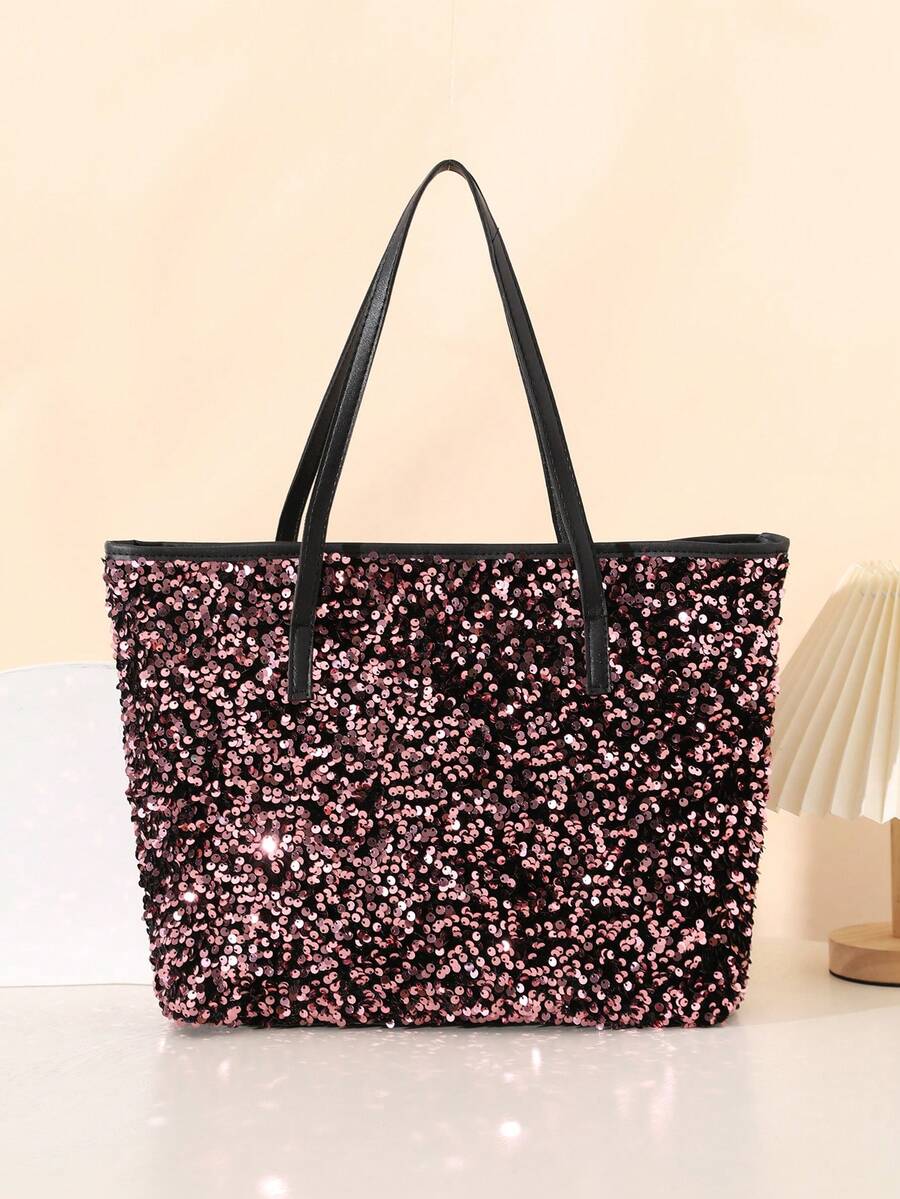 Fashionable Fluorescent Sequin Handbag, Minimalist Women Tote Shoulder Bag - Multicolor - View 1