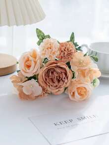 1/80pcs Romantic Silk Peony Hydrangea Bouquet, Artificial Flower With Plastic Center, Suitable For Spring/Autumn Wedding Vase Arrangement, Mother's/Father's Day, Holiday, Birthday, Party, Wedding, Room, Home, Kitchen, Bedroom, Living Room, Dining Table Decor, Bridal Bouquet, Outdoor Garden Decor - Champagne - View 4