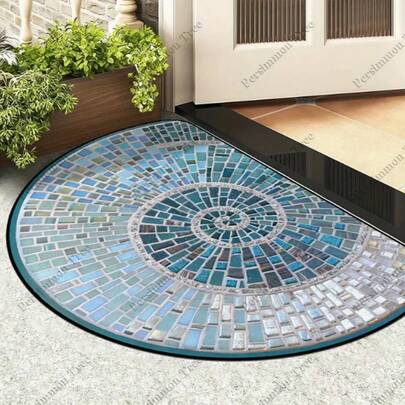 1pc Semi-Circle Geometric Plaid Decorative Doormat, Entrance Mat, Small Rug, Welcome Mat, Carpet, Floor Mat, Outdoor Doormat, Kitchen Rug, Home Decor, Front Door Mat, Area Small Rug, Outdoor Mat, Home Decor, Area Rug, Garden Carpet, Washable Rug