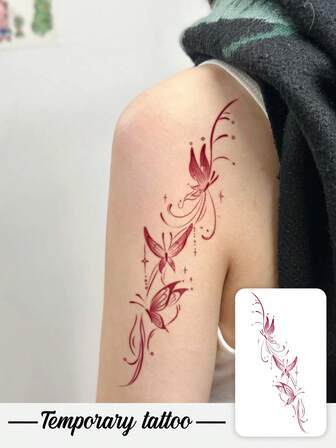 1 Piece Of Temporary Tattoo Sticker, Y2K Flame Butterfly Flying Pattern, Waterproof And Sweatproof, Washable, Non-Reflective, Simulated Tattoo On Arm And Shoulder, Suitable For Fashionable People, Lasting 3-5 Days