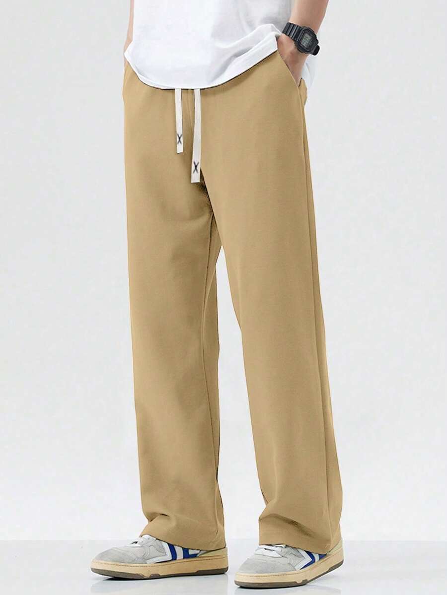 Men's Straight Knit Pants, Loose Fit Casual Sweatpants, Versatile For Spring & Autumn - Brown - View 1