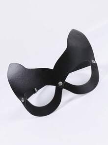 1个哥特式原宿朋克性感猫咪PU皮革眼罩，化妆舞会面具，角色扮演酷炫眼罩，派对配饰 - 黑色 - 查看 5