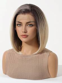 13*4 High Definition Lace Front Wig, 10 Inch Ombre Short Wavy Lace Wig, 120% Density, Premium Handmade Lace Wig For Women, Heat Resistant Synthetic Lace Wig, Suitable For All Occasions And Daily Wear, Easy To Wear, Perfect Gift For Girls During Holidays - Ombre - View 8