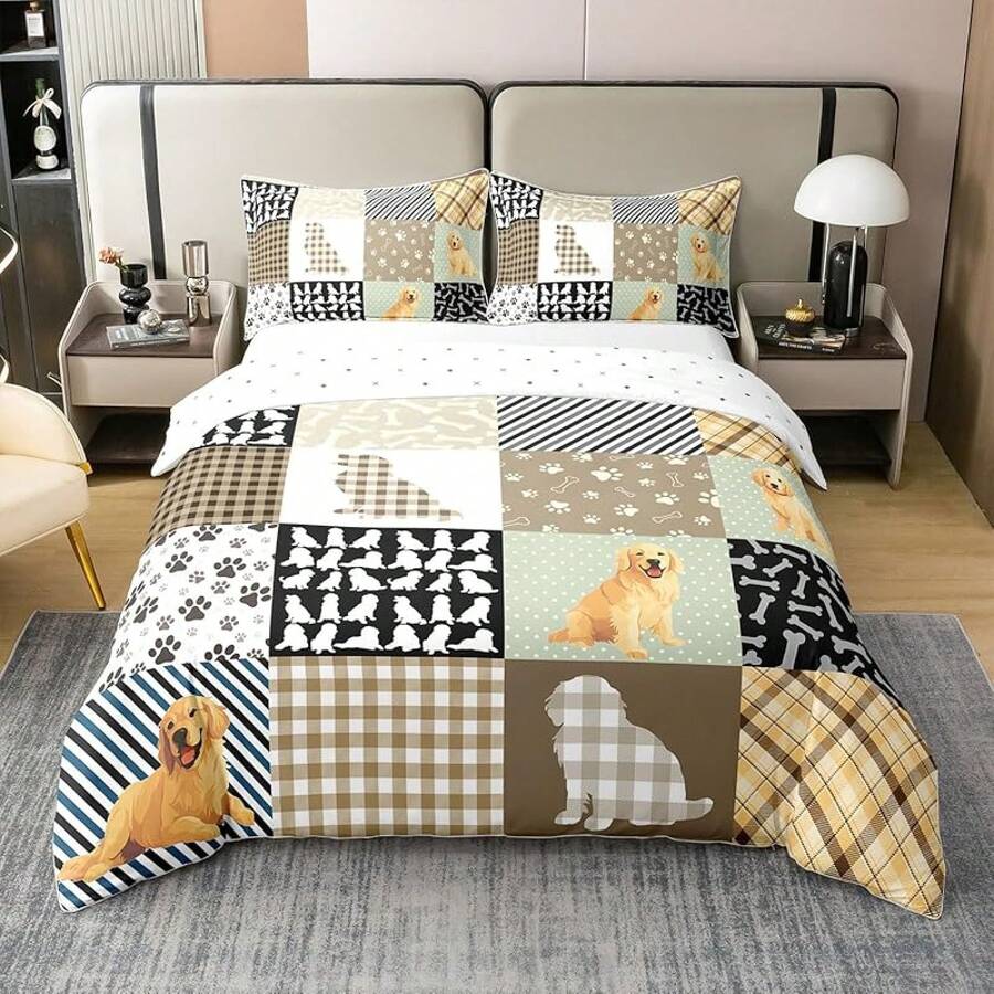 % Cotton Pink Dachshund Comforter Cover, Flower Floral Bedding Set, Kawaii Sausage Dog Duvet Cover, Lovely Puppy Quilt Cover, Soft Comfy, Dachshund Bedding - Black White - 查看 1