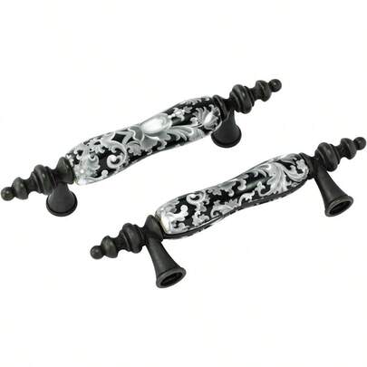 LBFEEL 3.0" Ceramic Drawer Pulls Handle Black White Dresser Knob for Kitchen Cabinet Door Furniture Hardware 76mm 3 Inch Hole Centers 6 Pack