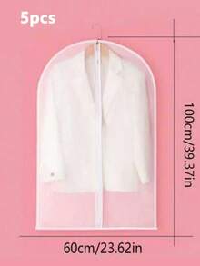 1个/5个半透明拉链防尘罩，衣架防尘罩，可水洗家用，夹克西装收纳袋，衣物防尘罩，透明拉链西装/连衣裙防尘袋