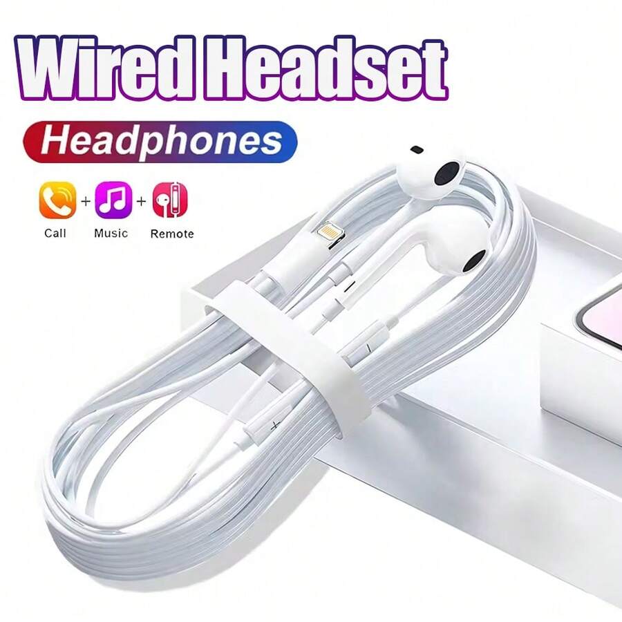 有线入耳式耳机，兼容 14 Pro Max/14 Pro/14 Plus/14/13/12/11/XR/Xs Max/8/7 Plus，Lightning 接口，带线控，音乐和通话音量控制 - 白色 - 查看 1