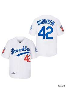 Men's Robinson Legend 42 Button Down Jersey 90s Hip Hop Baseball Jersey Stitched Blue White Clothing Breathable - White - View 11