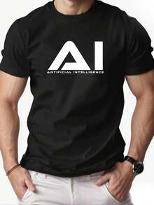 Chemise d'été décontractée à manches courtes et col rond pour homme, motif IA, RHKN - Noir - Voir 6