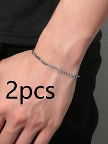 1入組男士不銹鋼極簡手環 - 銀色 - 查看 7