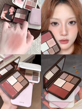 JOOCYEE Paleta de maquillaje LOOKBOOK MULTI PALETTE, paleta de maquillaje diario con iluminador, rubor, contorno, tonos neutros mate y brillantes, adecuada para el trayecto