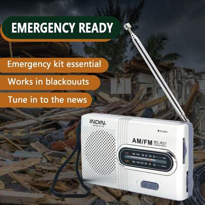 Portable AM FM Radio - Mini Radio With Telescopic Antenna & Headphone Jack, Stereo Speakers Receiver Music Player