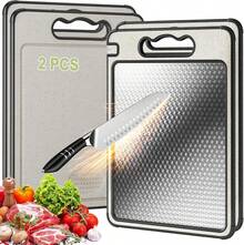 2PCS Tabla para Picar de Doble(Acero Inoxidable+PP)–36.5*25CM,Cutting Board,Tabla de Cortar Cocina para Carne,Frutas,Verduras,Colgable,Lavavajillas,Duradera y Anticorrosiva WHIA - 1 - Ver 2