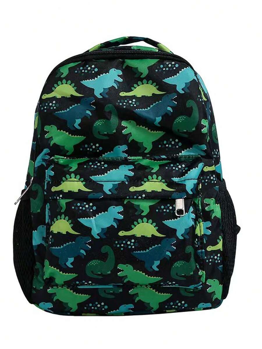 Mochila de campus con diseño de dinosaurio de dibujos animados, mochila linda y ligera con protección de columna, mochila para la temporada de regreso a clases, mochila para estudiantes - Multicolor - Ver 1