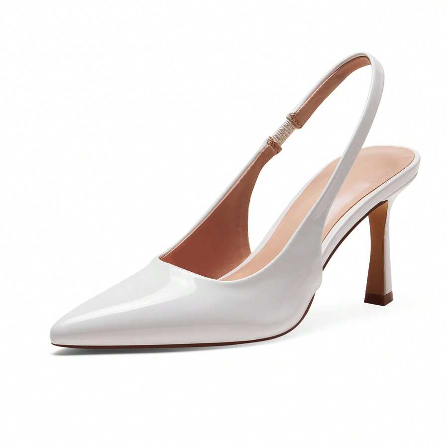 Womens Slingback Pointed Toe Stiletto Pumps Closed Toe Kitten Heels Slip On Elastic Strap Heel Sandals - Milky White - View 1