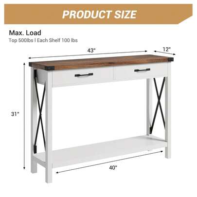 Console Table With 2 Drawers & Open Shelf, Farmhouse Accent Wood Entryway Table, Narrow Behind Sofa Table, For Living Room Hallway Bedroom