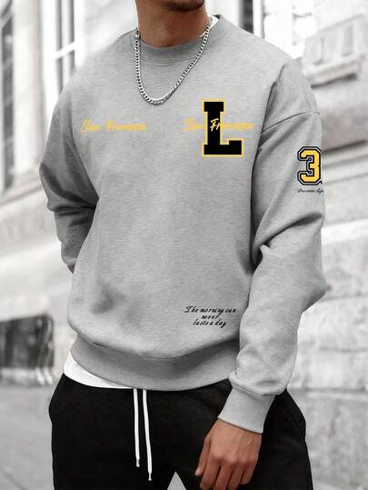 男士圆领休闲宽松印花卫衣，复古摩托车街头风