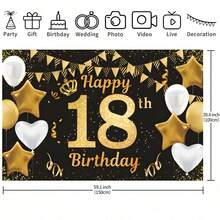 1 Item, Birthday Happy Background Banner, Birthday Party Decoration, Black And Gold Poster Photo Booth Background Banner, Suitable For Male And Female 18-Year-Old Birthday Party Supplies - Multicolor - View 8