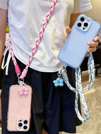 Internet Celebrity Candy Five Petal Flower Mobile Phone Hanging Rope Dopamine Crossbody Long Style Ins Style Contrasting Color Hand Woven Sturdy And Durable