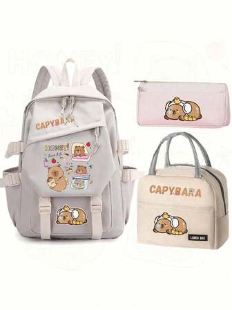 Conjunto de mochila de la serie Capybara, diseño vibrante, tela de Oxford duradera, estuche para lápices | Mochila | Bolsa de almuerzo, compartimento para tableta, bolsa ligera y cómoda de gran capacidad, temática de anime, ideal para el uso diario y de viaje, regalo perfecto para vacaciones, útiles escolares perfectos para el regreso a la escuela, suministros de papelería, mochila Sprayground, artículos escolares esenciales, suministros de papelería