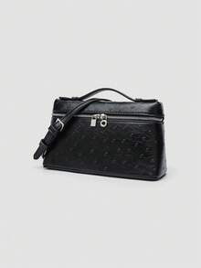 1 pieza Bolso de hombro cuadrado de unicolor con textura de grano de litchi en PU, pequeño bolso de mano para mujer, adecuado para combinar con diaria, salidas, compras, fiestas, bol - Negro 2 - Ver 3