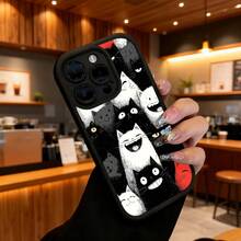 Funda de Teléfono con Patrón de Gato y Texto para  15 Pro Max  14 Pro  13  Galaxy S23 S22 S21 Funda de Protección para Teléfono Regalo de Pareja para Novio Novia Regalo de Vacaciones - Negro - Ver 6