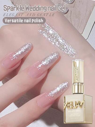 XEIJAYI 1個 15ml カラフルな夢見るような織り模様のブライダルグリッターネイルポリッシュ、初心者向け、拭き取り不要のリムーバブルネイルポリッシュ