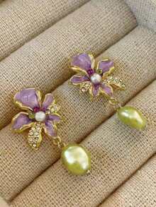 女士天然仿珍珠花朵耳环，复古古董风格，独特设计，新款中式耳钉，品质优雅，2025年新品上市 - 彩色 - 查看 3
