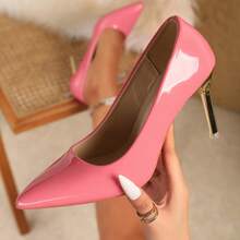 Women's Elegant Pointed Toe High Heels, Fashion Lightweight Versatile Pink High Heels, Glossy Sparkling Sexy High Heel Pumps - Pink - View 14