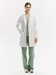 معطف مختبر أمامي بجيب بلون سادة للرعاية الصحية - أبيض - مشاهدة 1