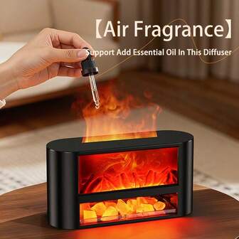 Fireplace Flame Aroma Diffuser Humidifier, Water-Based Essential Oil Diffuser With Himalayan Salt, Flame Light, Silent Operation, Auto Shut-Off, Suitable For Home, Office, Living Room, Bedroom, Etc.